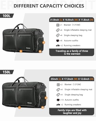Gonex Large Foldable Travel Duffle Bag with Shoes Compartment, Packable Lightweight Water Repellent Duffel Bag for Camping Gym Weekender Bag - color: Gray, size: 40L