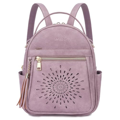 APHISON Small Backpack Purse for Women Cute PU Leather Mini Backpacks Ladies Casual Lightweight Travel Daypack Waterproof - color: 5-purple, size: Small