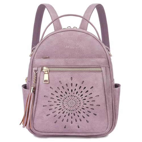 APHISON Small Backpack Purse for Women Cute PU Leather Mini Backpacks Ladies Casual Lightweight Travel Daypack Waterproof - color: 5-purple, size: Small