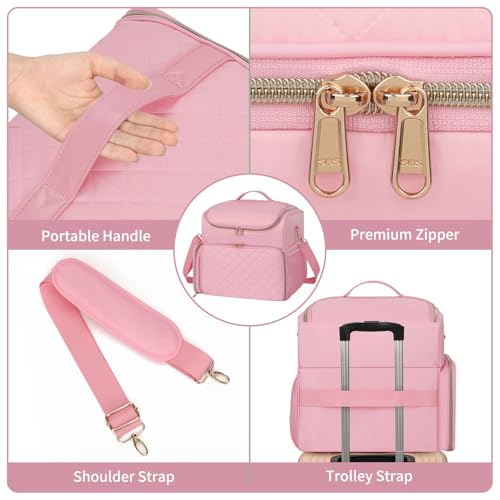 CUBETASTIC Extra Large Nail Polish Organizer Case Holds 86 to 100+ Bottles & Nail Lamp, Nail Supplies Storage Bag with 2 Removable Pouches, Nail Art Travel Box - color: Light Pink