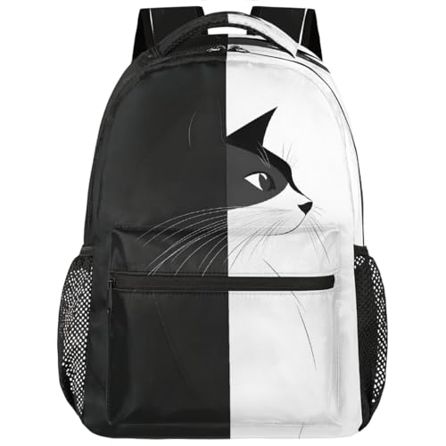 Cat Kids Backpack for Girl Boy Waterproof Kids Back Pack | Black White School Bookbag Women Men Lightweight Rucksack Casual Daypack Carry On Bag for Work Hiking Camping Gym Travel - color: Animal Cat Black White