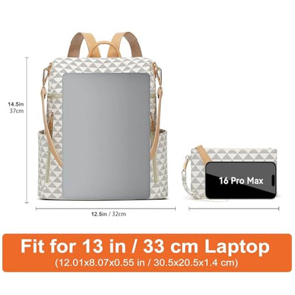 Makes Backpack Purse for Women PU Leather Travel Satchel Handbag Convertible Design Bag with Purse 2 Piece - color: Beige Triple