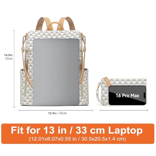 Makes Backpack Purse for Women PU Leather Travel Satchel Handbag Convertible Design Bag with Purse 2 Piece - color: Beige Triple