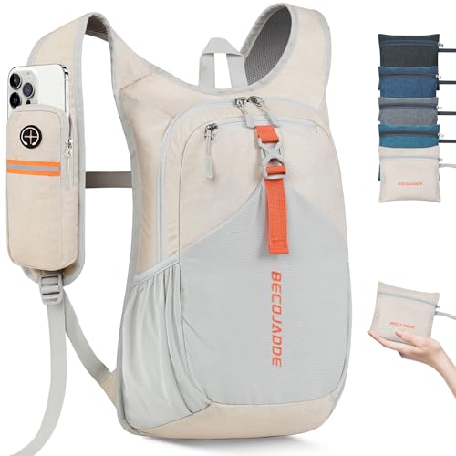 BECOJADDE 15L Small Hiking Backpack for Men Women Foldable Packable Back Pack Ultralight Hiking Daypack for Travel Camping Outdoor, Beige - color: Beige, size: 15L
