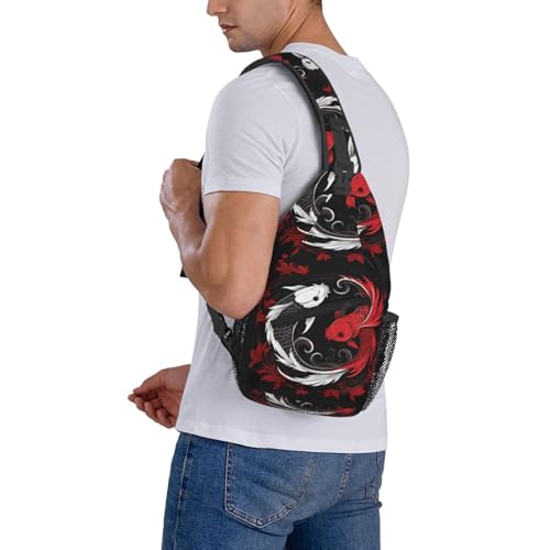 Two Koi Tai Chi Yin Yang Outdoor Crossbody Shoulder Bag For Unisex Young Adult Hiking Bicycling - color: Black1