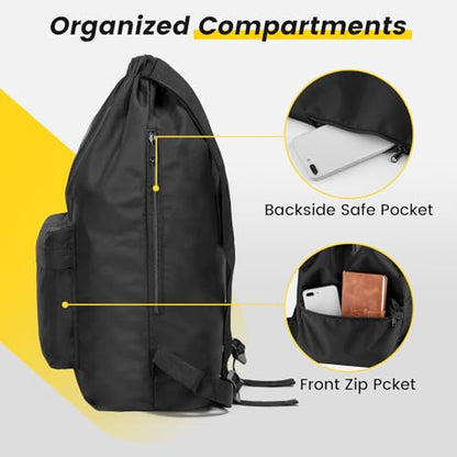 Vorspack Drawstring Backpack Water Resistant String Bag Sports Gym Sack with Side Pocket for Men Women - color: 01-black