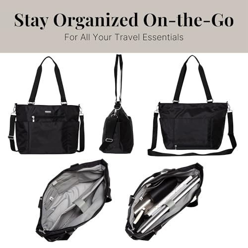 Baggallini Essential Laptop Tote - Work Tote Bag with Laptop Sleeve - Lightweight Travel Crossbody Shoulder Bag for Women - color: Black