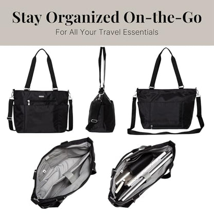 Baggallini Essential Laptop Tote - Work Tote Bag with Laptop Sleeve - Lightweight Travel Crossbody Shoulder Bag for Women - color: Black