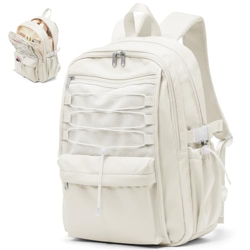 suwasp College Backpack for Women, Waterproof Laptop Backpack Fits 15.6 Inch Laptop, School Bookbag with Water Bottle Pocket, Anti Theft Work Backpack for College, Travel, Commuter - color: Milky White