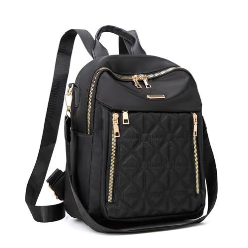 Pealwel Mini Nylon Women Backpacks,Small Ladies backpacks Lightweight Shoulder Satchel Bag Tote Handbag Casual Travel Daypack (Black) - color: Black