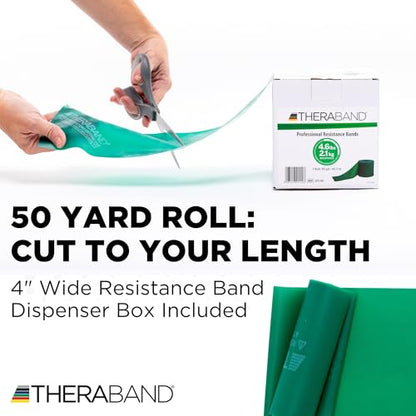 THERABAND Resistance Band, Green, Heavy, 50-Yard Roll, Latex, Elastic Band for Exercise, Physical Therapy, Yoga, Pilates, Stretching, Home Workouts, Cut-to-Length, Color-Coded Levels - color: Green | Heavy
