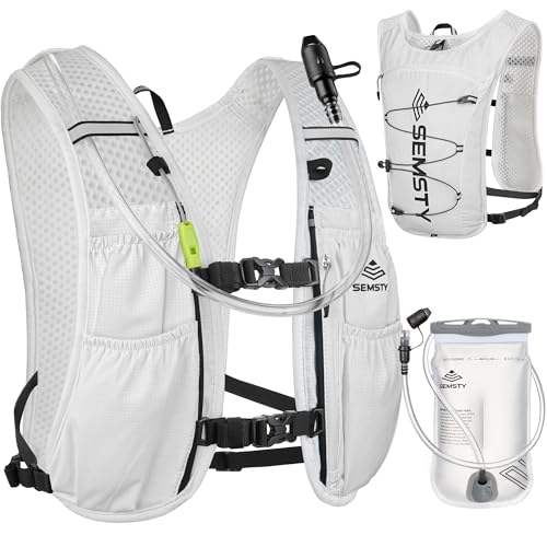 Running Hydration Vest 5L,Running Vest Pack with 1.5L Water Bladder,Lightweight Water Backpack for Hiking Running Cycling - color: White