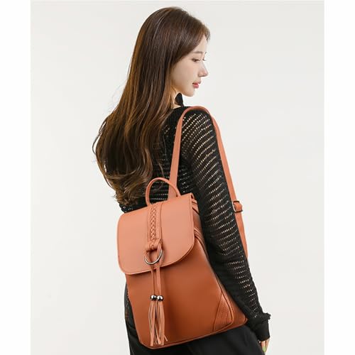 Women's Travel Backpack Leather Tassel Backpack Adjustable Shoulder Straps Casual Daypack Durable Bag Work Commute (Orange) - color: Orange