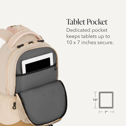 SWISSGEAR Cecil 18-Inch Laptop Backpack Fits 16-Inch Laptop, Travel Daypack with Organizer Pockets, Water Bottle Holders & Padded Straps – Cream/Warm Sand - color: Cream/Warm Sand