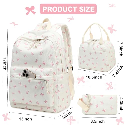 BTOOP School Backpacks for Teen Girls Bookbags Lightweight Kids Backpack School Bags Set with Lunch Box Pencil Case - color: B-pink-bowknot