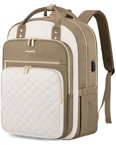 LOVEVOOK Laptop Backpack for Women with Laptop Compartment,Fits 17" Laptop - color: D-khaki-beige, size: 17-Inch(separate laptop compartment)