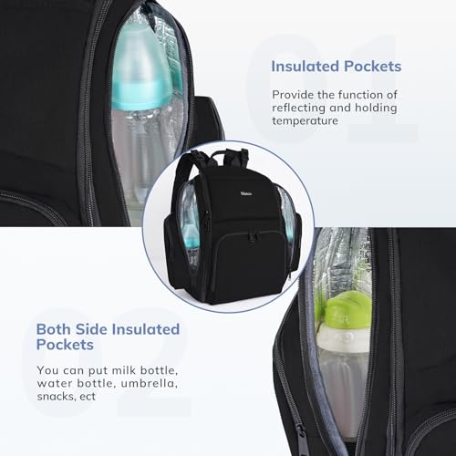 Mancro Backpack Diaper Bag, Waterproof Boy Travel Bag for Dad and Men, Large Multi-Function, Many Pockets, Lightweight, Stylish Diaper Backpack, Black - color: Black