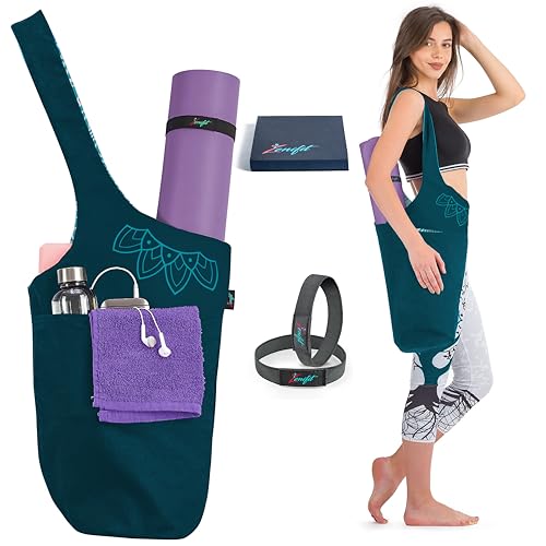 Yoga Mat Bag – Versatile Yoga Bag with Mat Straps & Storage Pockets, Holds Yoga & Pilates Mats, Lightweight & Durable - color: Teal 2 Tone