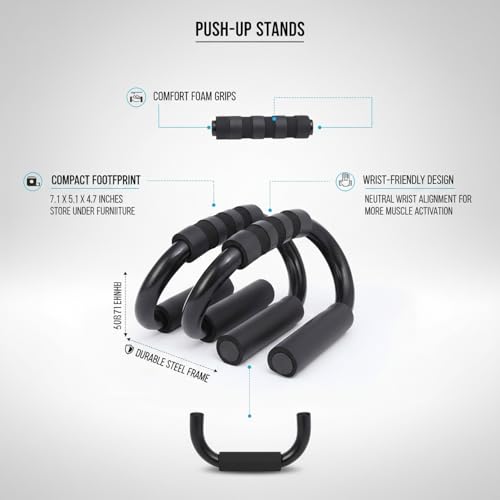 S-Shape Push Up Bars with Foam Grips, Steel Frame Wrist-Friendly Stands for Home Gym Strength Training (1 Pair)