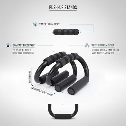 S-Shape Push Up Bars with Foam Grips, Steel Frame Wrist-Friendly Stands for Home Gym Strength Training (1 Pair)