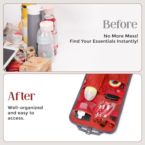 GillyGro Unisex Foldable Vertical Backpack Organizer Insert for Tote Bag, Carry On, Picnic, Camping - With Pockets & Handle - color: Gray/Red