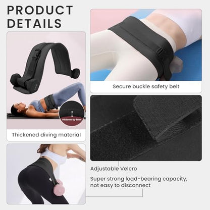 Exercise Hip Thrust Belt Workout Equipment Weighted Adjustable for Glute Strength Training, Use with Heavy Duty Kettlebells - color: black