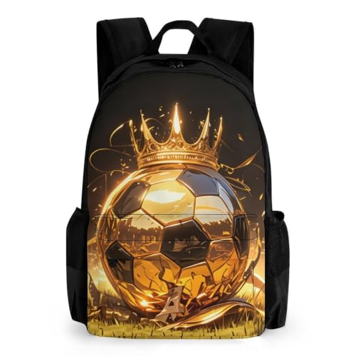 Soccer Crown King Backpack, Durable Polyester Daypack with Laptop Compartment, Reinforced Bottom, Adjustable Shoulder Straps And Multi Pockets for Travel And Daily Use - color: Soccer Crown King