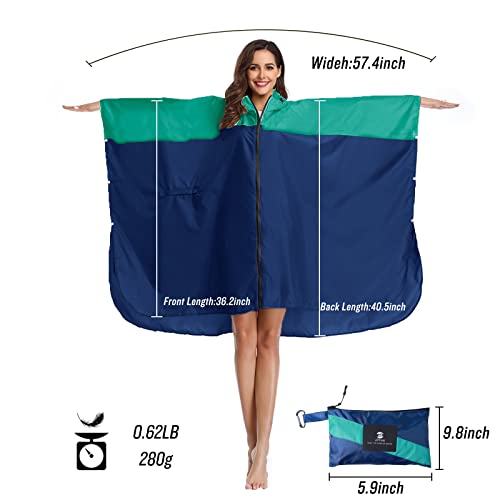 SaphiRose Unisex Rain Poncho Waterproof Raincoat Hooded for Adults Women with Pockets - color: A-green-navy