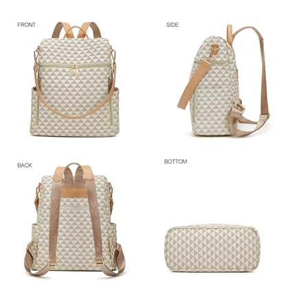 Makes Backpack Purse for Women PU Leather Travel Satchel Handbag Convertible Design Bag with Purse 2 Piece - color: Beige Yellow