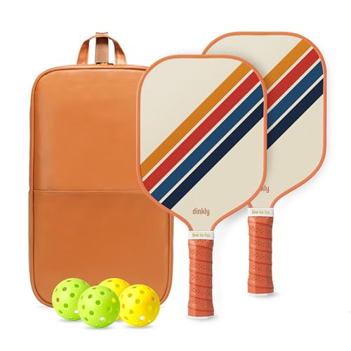 Pickleball Paddles Set of 2/4- USAPA Approved Graphite/Fiberglass Pickleball Racket, 2 Pickleball Rackets, 4 Balls and 1 Portable Carry Bag, Aesthetic Pickle Ball Set for Men Women Beginners - color: 2 Retro Twill | Warm Orange | Graphite