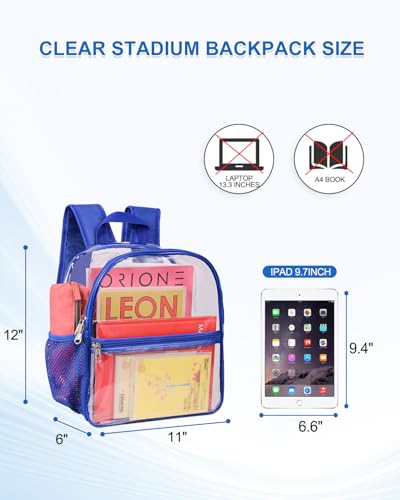 Clear Backpack for Stadium Events, 12x12x6 Small Clear Plastic bag with Reinforced Straps for Game Security Festival Concert - color: Blue