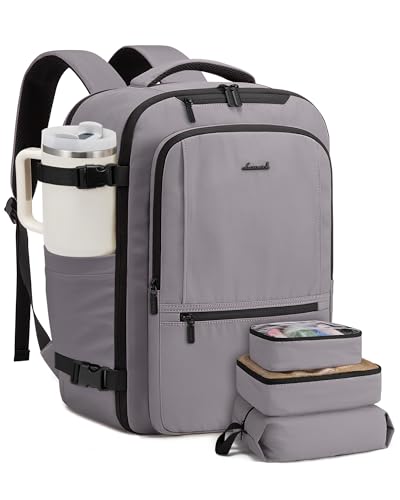 LOVEVOOK Travel Backpack for Women & Men, 60L Large Carry On Backpack Airline Approved, TSA Personal Item Weekender Bag, Laptop Backpacks with 3 Packing Cubes for Travel Essentials, Waist Belt - color: Grey, size: 20.5 Inch - Waist Belt