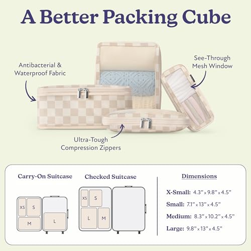 Vandel Space-Saving Compression Packing Cubes for Women 4-Pack Compressible - color: 2. Neutral Checker, size: 4 Pack (Compression)