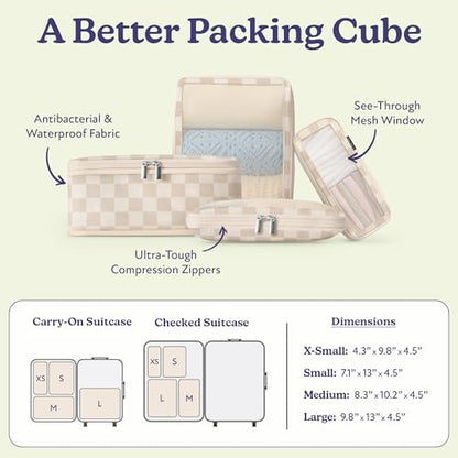 Vandel Space-Saving Compression Packing Cubes for Women 4-Pack Compressible - color: 2. Neutral Checker, size: 4 Pack (Compression)