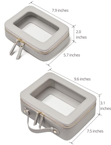 Popvibe Clear Makeup Case Set Toiletry Bag Travel Large Clear Cosmetic Bag with Zipper, Big Make Up Bag Organizer Women Traveling TSA Approved Transparent Bag Car for Essentials, Beige Grey - color: Beige Grey, style: Dual Elegance