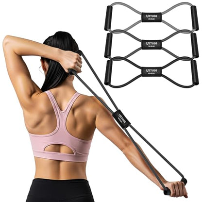 Figure 8 Resistance Bands for Arm, Back, 3 Level Latex Heavy Exercise Bands with Handles for Strength Training, Full Body Workout, Physical Therapy, Pilates, Yoga, Home Gym Equipment for Women - style: Grey-1