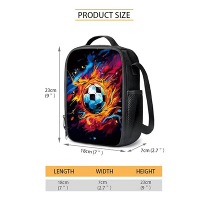 Soccer Flame Splash Backpack Set School Bag Set with Lunch Bag Pen Case Water Bottle Sleeve Zippered Portable Bookbag for Kindergarten Child, 4 Pieces - color: Soccer Flame Splash