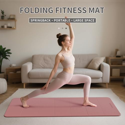 7-Fold Yoga Mat 70"x24" - 1/2 Inch Thick Folding Exercise Mat, Compact Non-Slip TPE Mat for Travel, Storage, Yoga & Home Gym, Lightweight & Portable - color: Pink + Navy