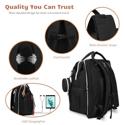 Diaper Bag Backpack for New Parents, Large Capacity Baby Travel Bag with Bottle Holders, Multiple Compartments (Black) - color: Black