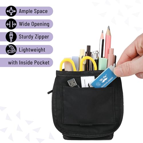 Mr. Pen- Standing Pencil Case Pouch, Sit & Lay Mesh-View Design, Black & Purple, Interior Pocket & 2 Elastic Binder Loops, Cute Pencil Case for Girls and Boys - color: Black & Purple