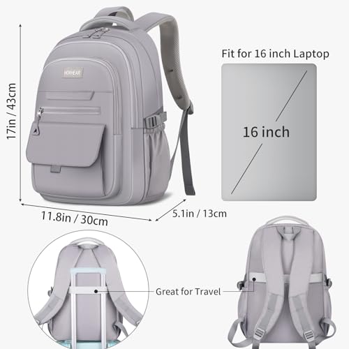School backpack for Girls, Aesthetic Backpack for Women Men Cute Bookbag Preppy College (Grey) - color: Grey