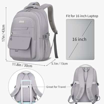 School backpack for Girls, Aesthetic Backpack for Women Men Cute Bookbag Preppy College (Grey) - color: Grey