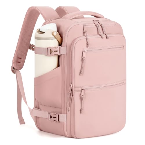mibasies 30L Travel Backpack for Women & Men: Carry On Luggage Flight Approved, TSA Laptop Backpack with Water Bottle Pocket, Personal Item Bag Fits 15.6" Laptop for Weekender Business - Pink - color: Pink, size: Large