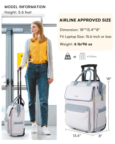 Rolling Backpack for Women, Travel Rolling Laptop Backpack with Wheels, Vertical & Horizontal Storage 2 In 1, Flip-Top Design, Water-Resistant Overnight College Underseat Carry on Luggage, Grey - color: Grey