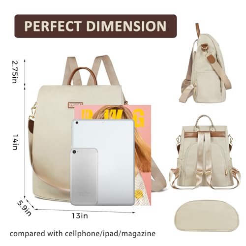 Fmeida Anti Theft Backpack Purse for Women Convertible Nylon Backpack Beige - color: Beige