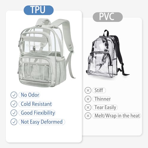 Cusangel Large Clear backpack for girls,16in TPU Plastic See Through Heavy Duty Bookbag,Stadium,school, and other security check locations(Grey) - color: Grey-16in