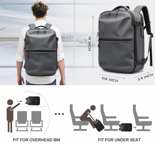 BANGE Travel Backpack with Vacuum Pocket and TSA lock version can hold 15.6 inch Laptop suitable Overnight Flight Approved Anti-theft Bag - color: Grey With Air Pump