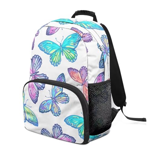 Butterfly Animal Color Print Durable 17 Inch Laptop Backpack for High School & College Students - Lightweight Water Resistant Bookbag with Adjustable Shoulder Strap & Side Bottle Pocket - color: Butterfly Animal Color Print