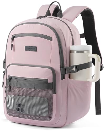 LOVEVOOK Laptop Backpack Women with 40oz Cup Holder Buckle Strap, 15.6 Inch Tech-Ready Work Backpack, TSA-compliant for Travel & College with Versatile Mesh Pocket, Blush Pink - color: Blush Pink, size: 15.6inch