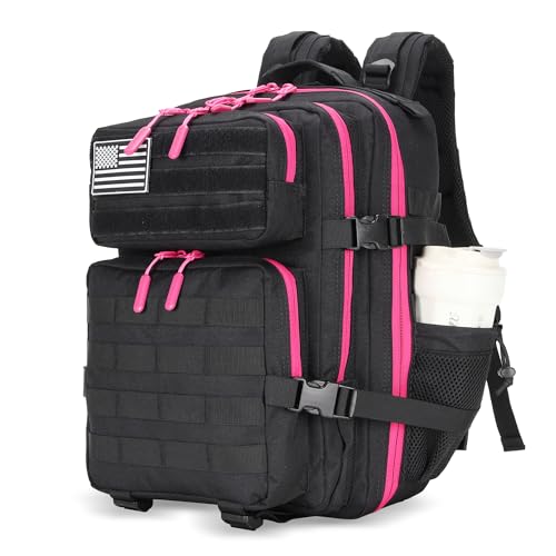 Lovelinks21 25L Tactical Military Backpack Small Travel Backpack for Men and Women Assault Pack Bug Out Bag Molle Daypack Gym Backpack with Bottle Holder (Black Neon Red) - color: Black Neon Red